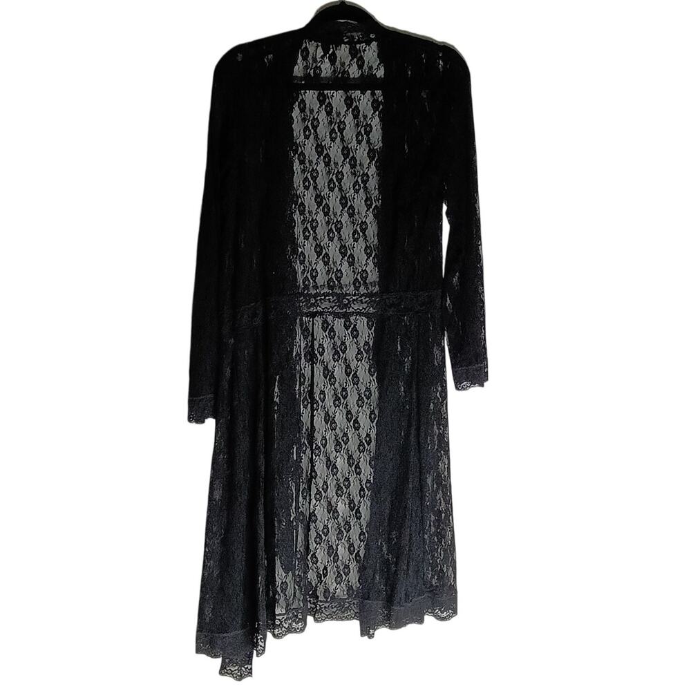 Papillon Blanc Black Long-Sleeve Lace Open/Tie Front Duster - L - Picture 4 of 6